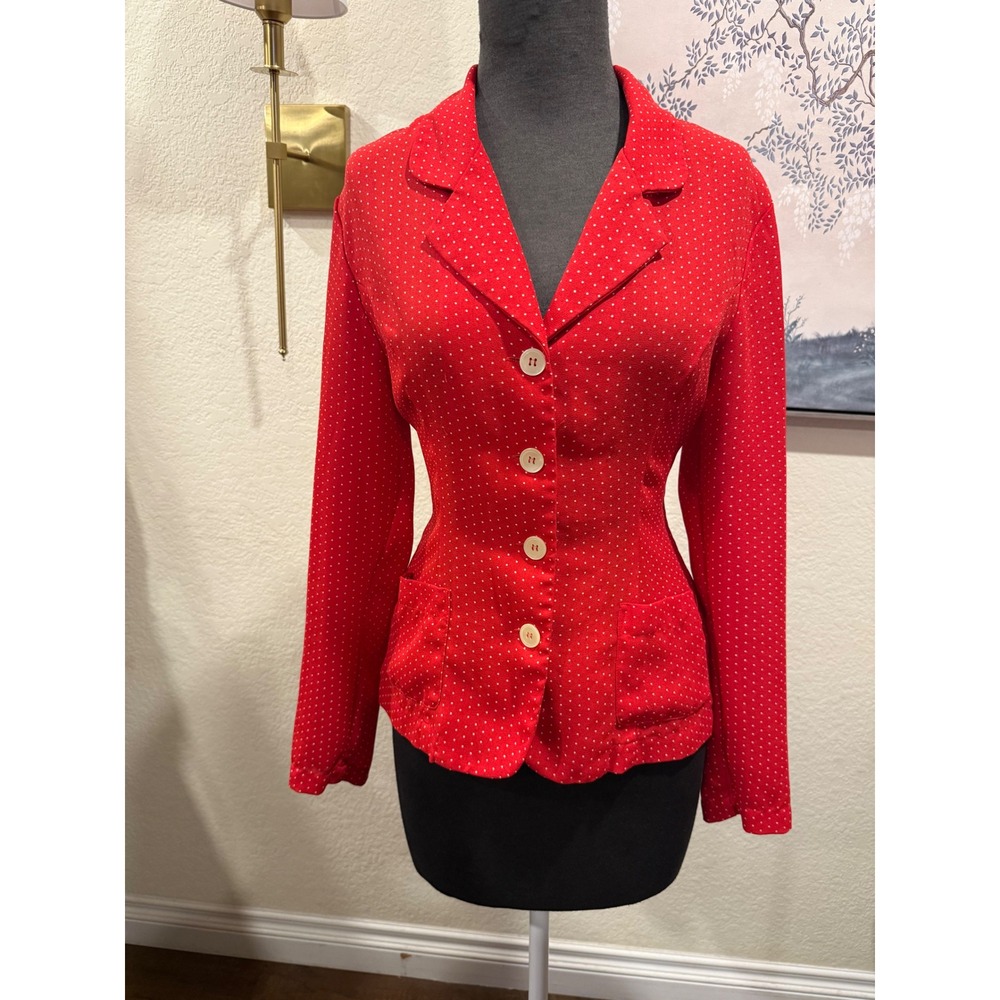 Esprit Vintage Red Polka Dot Blazer Jacket Women Size 6 Retro Tailored 4-Button